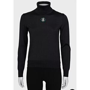 Elegant Chanel Black Turtleneck Sweater with Brooch - Sz.36/S